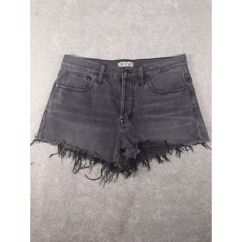 Madewell High-Rise Denim Shorts Faded Black Raw Hem Cut-Offs Size 29